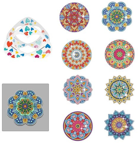 8 Pcs Diamond Painting Dessous de Verre 5D Peinture de Diamant Dessous de Verre Convient Diamond Painting Dessous de Verre Fleur adapté aux débutants tels Que Les Adultes et Les Enfants Adolescents