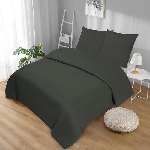Softex Royal Bettwäsche Set 200x220 cm – 3-teilig (1 Bettbezug + 2 Kissenbezüge 80x80 cm) – 100% Baumwolle – hautfreundlich & 60° waschbar – YKK Reißverschluss – Oeko-TEX Zertifiziert Anthrazit