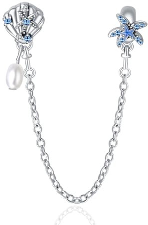 Doyafer Ciondolo con ciondolo a forma di conchiglia di stella marina in argento sterling 925 compatibile con braccialetti da donna, regali per le vacanze in famiglia