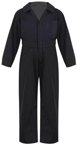 Miaeowve Kinder Arbeitsoverall Jungen Mädchen Langarm Jumpsuit Reverskragen Schutzanzug Ganzkörper Strampler Lang Arbeitshose Latzhose Kesselanzug Handwerk Anzug Schwarz 158-164