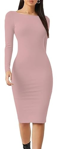 Prime fashions Robe mi-longue d'été moulante à manches longues pour femme, robe moderne et polyvalente