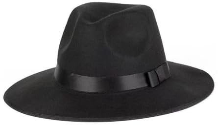 VASANA Schwarze Fedora-Hüte mit breiter Krempe, Panama-Hut mit Schleife, Winter, Filz, warm, Unisex, Schlapphut für Performance, Party, Show, Cosplay, Hochzeit, Alltag (56-58 cm), Schwarz , M