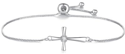 GAVU Damen-Charmarmband mit Zirkonia-Kreuzanhänger und 925 Silberkette Armbänder für Frauen