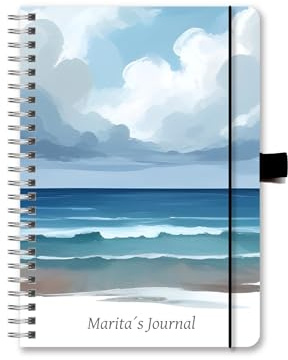 Notizbuch A5 Meer, Wellen und Wolken, Stimmung Journal, personalisierbar mit Namen, Ringbuch, Tagebuch, Schreibblock, Journal, 50 Blatt - 100 Seiten beschreibbares festes Papier
