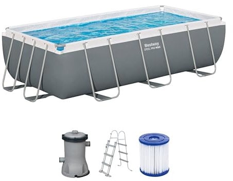 Bestway Power Steel Frame Pool Set mit Filterpumpe 404 x 201 x 100 cm, grau, eckig
