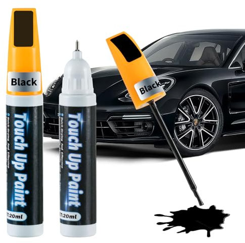 2 Piezas Lápiz de Retocar Carrocería Rojo Brillante 20 ML, 2 en 1 Lápiz de Retocar Pintura para Coche con Paño Nano Sparkle, Pintura Coche, Anti Rayaduras para Moto, Bicicleta (Negro)