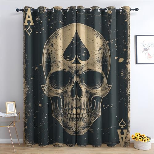 Jkepztyl Schlafzimmer Blickdicht Vorhang Gothic Totenkopf, Wohnzimmer Deko Verdunkelung Gardine Skelett Thriller, Thermovorhang Fenster Vorhänge mit Ösen 2er Set, H160 x B140 cm