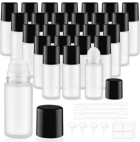 25 Pack Large Glass Roll On Bottles,Empty Glass Deodorant Roller Bottles With Large Plastic Roller Ball for Essential Oil,Castor Oil,Body Oil-Dispense Containers for Pains (Frosted, 1.7oz/50ml)
