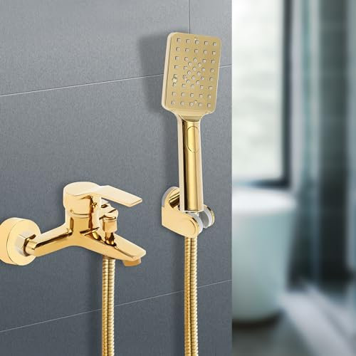 Grifo de bañera con ducha de mano, monomando para bañera y ducha, color dorado