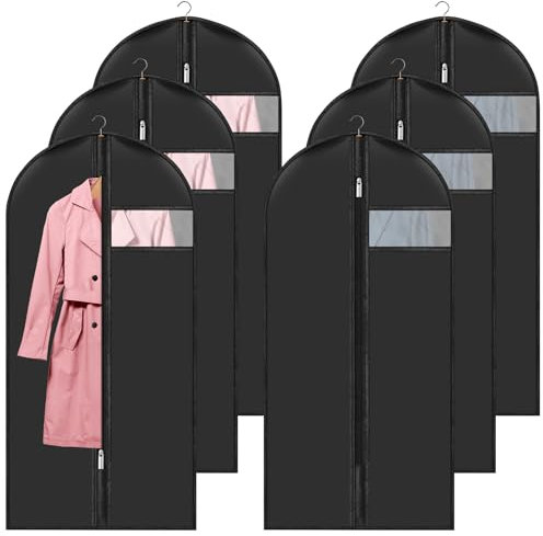 60 x 120 cm - Set di 6 custodie per indumenti antipolvere, impermeabili con zip, custodia da appendere per riporre camicie, abiti e cappotti vestiti