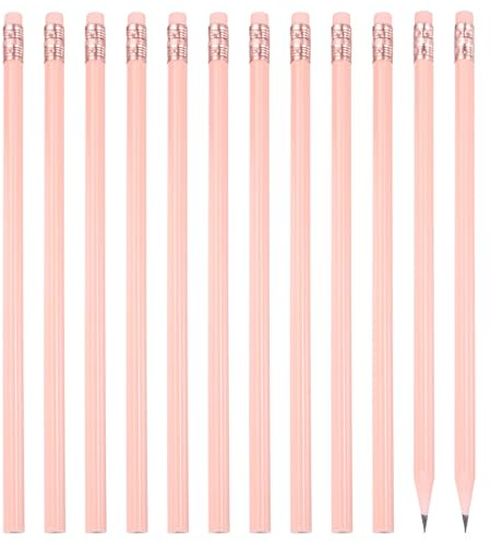 PATIKIL Runde Bleistifte, 12 Stück Dreieckige HB Graphit Holzbleistifte mit Radiergummi für Klassenzimmer Büro Schreiben Zeichnen Zubehör, Pink