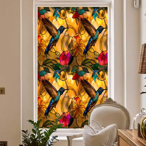 Milchglasfolie 45x100 cm Gelbbrauner Vogel Fensterfolie Badezimmer Sichtschutzfolie Fenster Büro Fensterfolie Blickdicht Wiederverwendbar Folie Fenster Sichtschutz Fenster Folie 1 Stück
