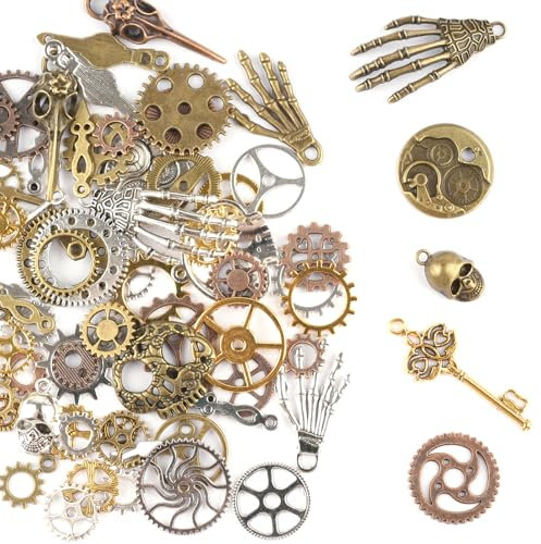 Tikplus Steampunk Deko, 76 Stück Steampunk Accessoires, Metall Zahnräder Anhänger, Retro Zahnrad Deko, Steam Punk Charms zum Basteln, Anhänger für Schmuckzubehör Handwerk