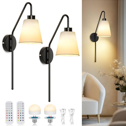 Dehobo Battery Operated Wall Sconce Set of 2, Modern Rechargeable Wall Lights Indoor with Remote, Dimmable Magnetic Bulbs with 3 Color Temperature Wireless Sconces for Bedroom Living Room Hallway