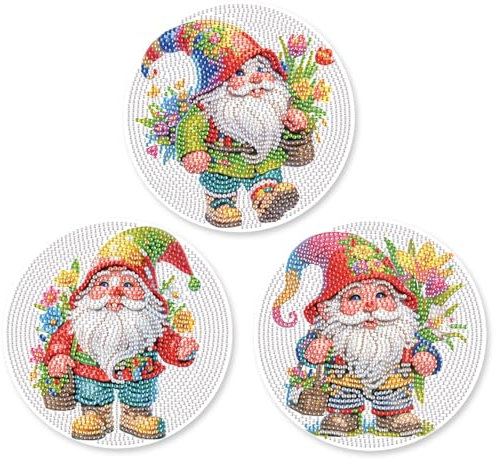 SHEGZHUC 3 Pack Diamond Painting Geschirrmatte Platzset Wichtel GNOME 15cm Diamant Malerei Tischsets Topfuntersetzer mit Rutschfester Tellermatte Tischdeko Platzdeckchen für Schüssel Töpfe Pfannen