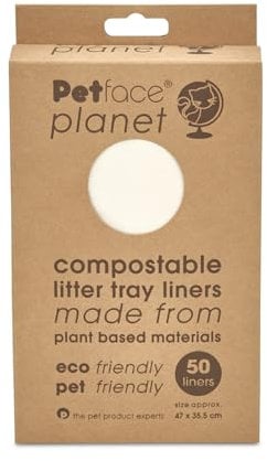 Petface Planet Compostable Cat Litter Tray Liners, 50 Pack, Durable, 47 x 35.5 cm
