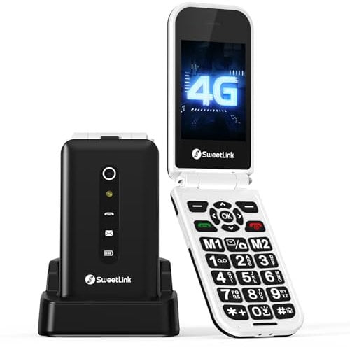 SweetLink F3 Plus 4G Flip Mobile Phones for Elderly,Big Button Mobile Phone,2.8 Screen,Loud Volume,SOS Emergency Button, Speed Dial,1400mAh Battery Capacity,Charging Dock,4G Dual SIM(Black)