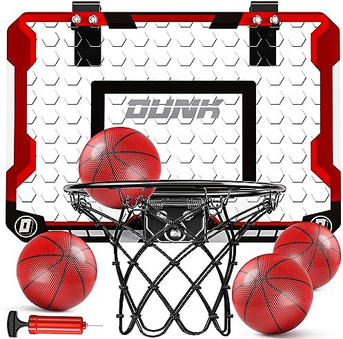 TEMI Indoor Basketballkorb für Kinder und Erwachsene,über der Tür Basketballbrett, Mini Basketballkorb mit 4 Bällenfür, Basketballspielzeug für 3 4 5 6 7 8 9 10 11 12 Jahre alte Jungen Teenager Kinder