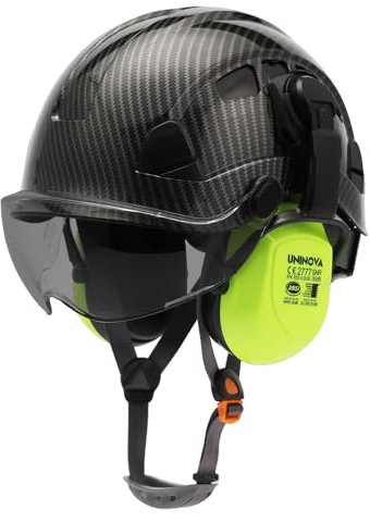 UNINOVA Forstwirtschaftlicher Kettensägen-Arboristen-Helm mit Netz-Gesichtsschutz und Ohrenschützern, Gehörschutz, Holzscheiten, Trimmen, Mähen, Klettern, Baum, Gartenarbeit, OSHA-Helm (Graphit-Töntes