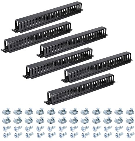 PATIKIL 1U 19 Inch Cable Manager, 6 Pack 24 Slot Horizontal Rack Mount Wire Management Metal Finger Duct Wire Organizer for Network Cabinet, Black