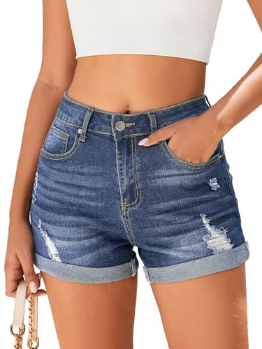 Bosmeer Women's Y2K Retro Distressed Jean Shorts Trendy & Sexy Summer Denim Shorts with Ripped Design for Beach & Music Festivals