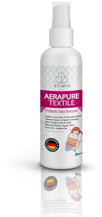 Textilien ohne Waschmaschine frisch bekommen – Stimio PROBIOTISCHES TEXTILSPRAY Reisegröße100 ml – NATÜRLICHER Geruchskiller für Kleidung, Hotelbett, Reisetasche, Koffer – ohne Duftstoffe, OHNE CHEMIE