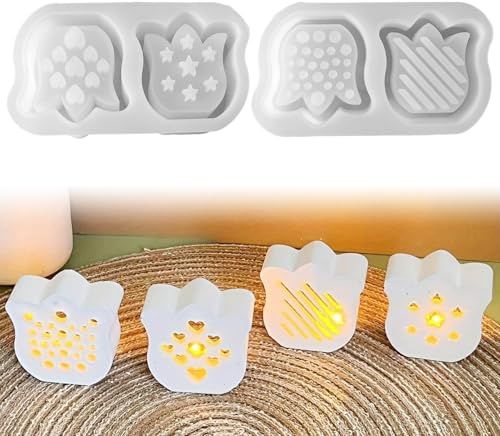 Skeadex Silikonformen Gießformen Frühling, 2 Stück Silikonform Blumen Gießform Tulpe Gießformen Silikon Frühling Kerzenformen zum Gießen Tulpe Silikonformen Blumen Gießform Frühling