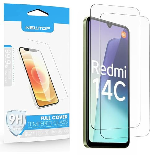 N NEWTOP 2 Pezzi Pellicola Compatibile con Xiaomi Redmi 14C 4G, GLASS FILM 0.3mm 9H Vetro Temperato Proteggi Schermo Display Anti Urto Graffio Protezione Protettiva Film Esterna Monitor