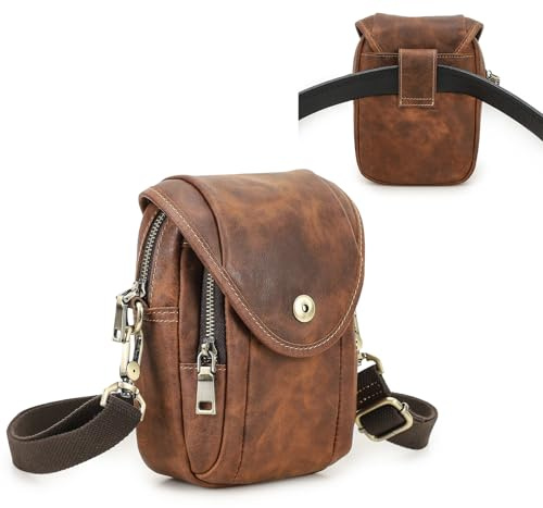 Contacts Kleine Umhängetasche für Herren, aus Leder, für Reisen, Hüfttasche, Handytasche, Mini-Gürteltasche, Kuriertasche mit verstellbarem Riemen, coffee, 14.0 X 7.5 X 19.5 Centimeters, Retro