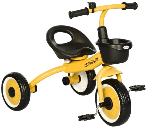 AIYAPLAY Dreirad für Kinder von 2 bis 5 Jahren mit verstellbarem Sitz, Kinderfahrrad mit Korb und Klingel, 70,5 x 53 x 58 cm, Gelb