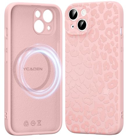Saqmkil Handyhülle für iPhone 15 Hülle für Magsafe mit Leopard Muster | Aesthetic Rosa Leo Motiv Mädchen Design Magnetische Case, Weich Flüssigem Silikon Stoßfeste Schutzhülle Cover 6,1
