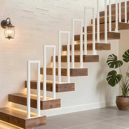 Ansobea Barandilla para escaleras, interior y exterior, 75 cm, en forma de U, blanco, pasamanos para escaleras, pasamanos para ático, villas, apartamentos, 2 piezas