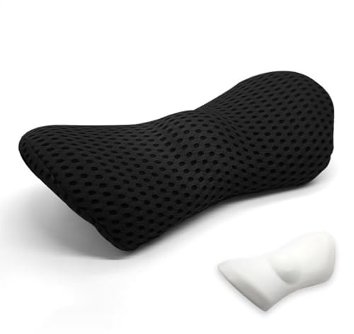 kuchenuten Lendenkissen Orthopädisches - Lendenwirbelkissen aus Memory Foam, Rückenkissen zur Druckentlastung für Bürostuhl, Bett, Stuhl, Auto, Schwarz, 46x23x11cm
