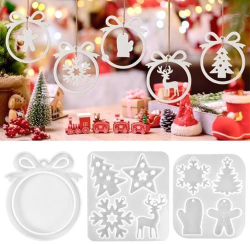 3 Pezzi Stampi per Ciondoli Natalizi Silicone,Stampi per Ciondoli e Sapone per resina Fai da Te,Resina Gesso stampi per Albero di Natale, per ciondoli Sapone per Resina Fai da Te,Decorazioni Natalizie