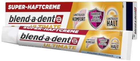 Blend-a-dent Ultimate Haftcreme, 40g | 3in1 für Zahnprothesen: Krümelschutz, Starker Halt Und Komfort, Frischer Geschmack