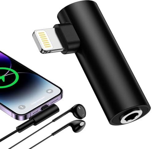 Lightning auf 3,5mm Klinke 90 Grad Winkel Adapter auf Klinke, Aux Kopfhörer Adapter mit Smart Chip kompatibel mit iphone 14 Pro 14 Pro Max 14 14 13 12 11 lightning auf Klinke 3,5mm Audio Adapter