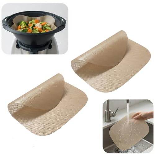 TCETCY 2 Stück Dauerbackfolie Kompatibel mit Thermomix TM7 Varoma Backpapier Wiederverwendbare Backunterlage Silikon Dampfgarpapier Hitzebeständig bis 250 °C für Backofen