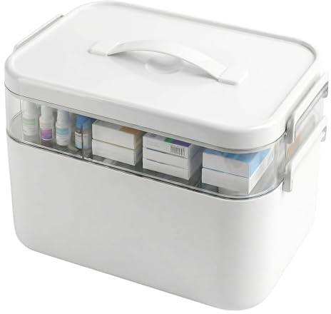 Kryndle Medicine Storage Box, 2 Layer Medicine Box with Compartments | Comes with Portable Handle & Removable Trays, Ideal for Home, School, Office and Travel