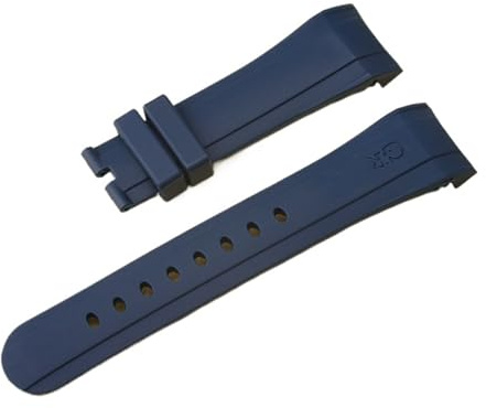 XTVKFWJAB Herren-Armband aus Silikonkautschuk mit gebogenem Ende, 24 mm, schwarz-blau, glattes Armband, kompatibel der Graham Chronofighter Superlight-Uhr(Blue,24MM_PIN CLASP)