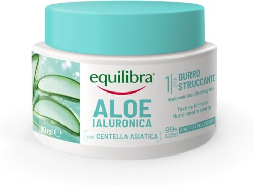 Equilibra Aloe Ialuronica Burro Struccante Viso, 80 ml, Doppia Detersione | con Burro di Aloe, Acido Ialuronico e Centella Asiatica, Adatto a Pelli Sensibili, Clinicamente Testato
