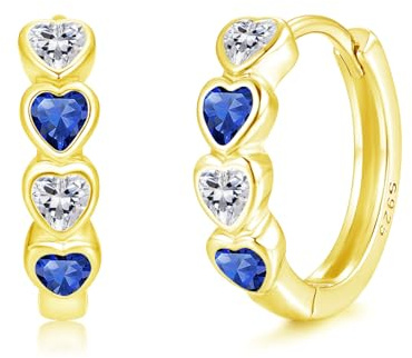 Zecimi Silver Hoops Earrings for Women, 925 Sterling Silver Huggie Earrings | 15mm Small Heart Earrings with Colourful Zirconia, Hypoallergenic Sleep Hoop Earrings for Girls Children, Kids Jewellery