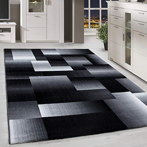 HomebyHome Teppich Wohnzimmer 80x150 cm Läufer Weiss und Schwarz Kariert Design - Schlafzimmer Teppich Kurzflor Extra Weich Pflegeleicht Teppiche Waschbar Küche Esszimmer - Carpet Living Room