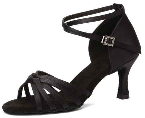 HIPPOSEUS Women's Latin Dance Shoes Black Open Toe Ballroom Salsa Dance Practice Shoes 3 inch Heel,6 UK