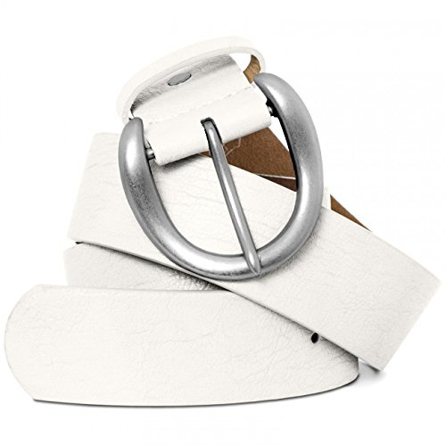 Caspar GU274 breiter Damen Vintage Gürtel mit gebürsteter Metallschnalle, Gürtelgröße:95, Farbe:weiss