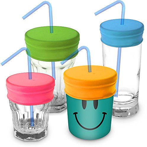 igadgitz Home U6543 Couvercles pour Paille Réutilisables Voyage 100% Silicone sans BPA pour la plupart des verres et tasses tasses - Paquet de 4