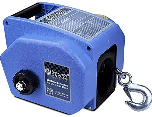 Bravex Trailer Winch 6000LBS, Reversible Portable 12-Volt DC Electric Winch Boat Trailer Truck Power-in, Power-out (Corded Remote Control & Hand Crank)