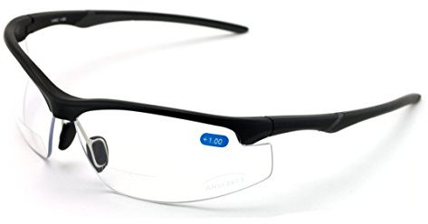 V.W.E. Rx-Bifocal Sport Protective Safety Glasses Bifocal - Clear Lens Reader Reading Glasses (Matte Black, 2.50)