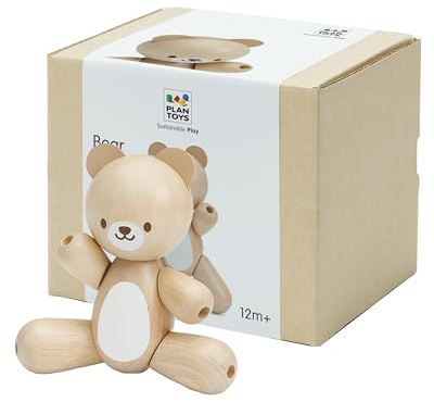 PlanToys Bär Holz - Greifling Baby - Babyspielzeug zur Förderung der Feinmotorik und der Kommunikationsfähigkeit - Holzspielzeug Geschenke