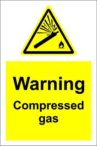 Warning Compressed gas safety sign - 1.2mm Rigid plastic 400mm x 300mm