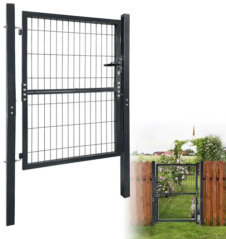 Aufun 125 x100cm Gartentür Gartentor für Stabmattenzaun Hoftor Zauntür Gartenpforte Inkl. Schloss, Pfosten und Befestigungsmaterial, Zauntor, Zauntür, Gartenzaun, Anthrazit